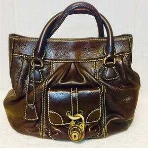 Buti Italy Dark Brown Pebbled Leather Satchel Handbag Contrast Stitch Brass Lock
